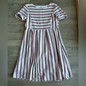 Orange Creek Dress in Burgundy and Cream Stripes